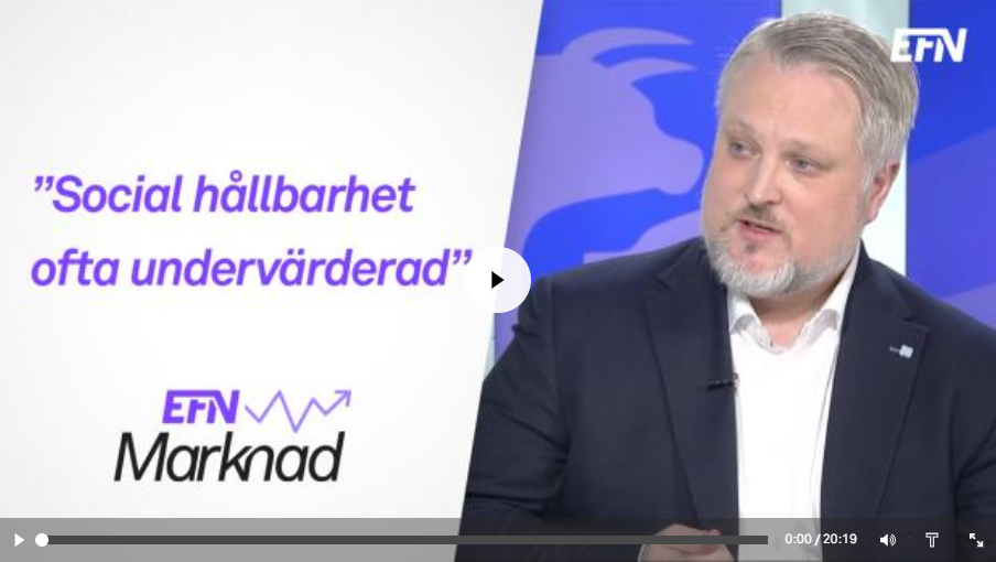 Man talar om social hållbarhet i programmet EFN Marknad. Text: "Social hållbarhet ofta undervärderad"