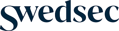Swedsec-logotyp i mörkblå text på vit bakgrund