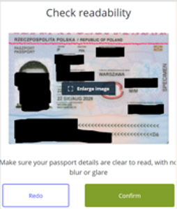 Polskt pass med viktiga detaljer överstrukna för att kontrollera läsbarhet